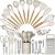 Thickened Silicone Cooking Utensils Set with Natural Wooden Handle- Umite Chef Khaki Kitchen Utensils Set, 34PCS Heat Resistant Kitchen Gadgets Tools Set, Kitchen Spatula Set for Nonstick Cookware